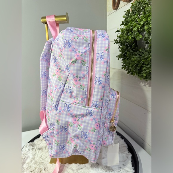 Kawaii Cottagecore Floral Gingham Bow Backpack Pink‎ Blue 15”x12”x5” NWT - Picture 4 of 10